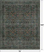 Floral Dark Green Washable Area Rugs 8x10, Vintage Living Room Rug