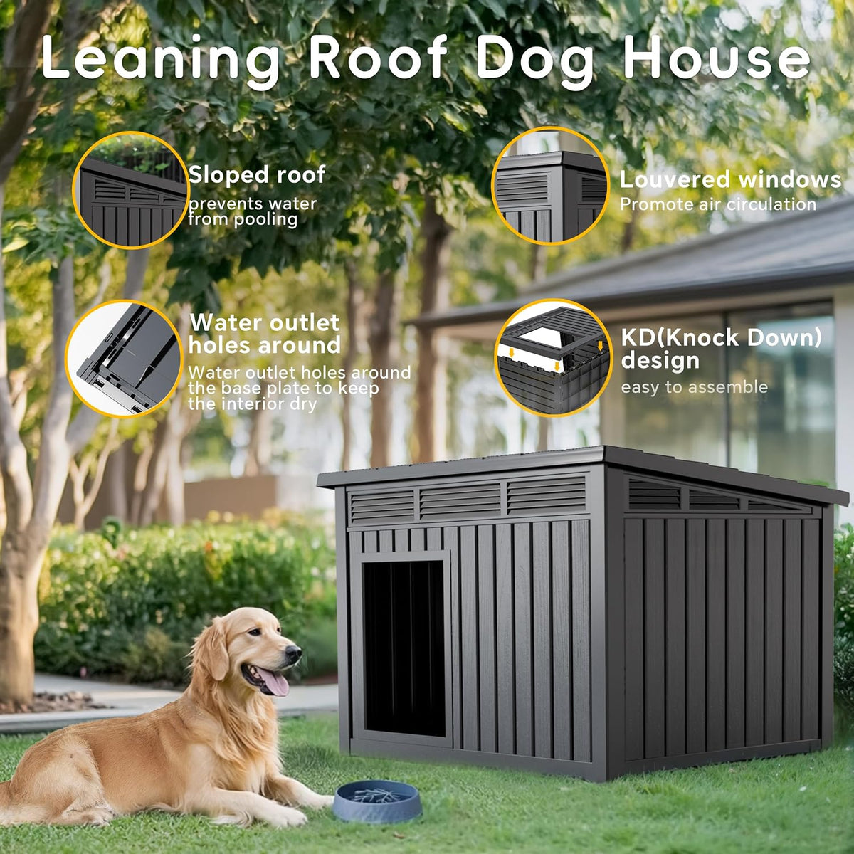 VIXZEN Dog House Outdoor & Indoor, Medium Size, Black