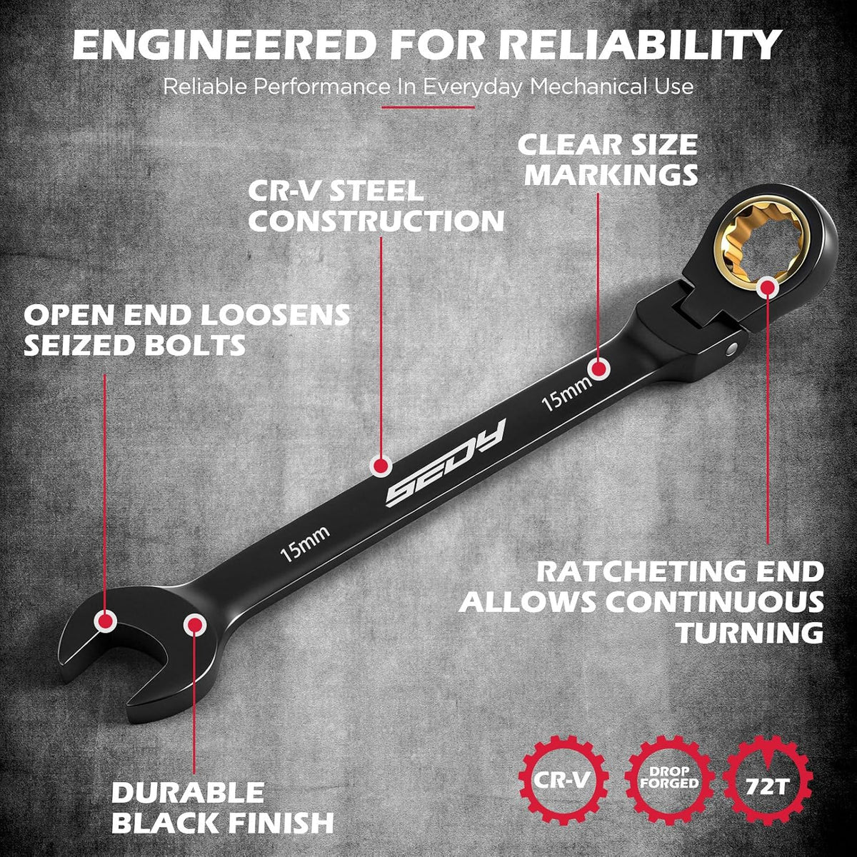 Premium 24-Piece Flex-Head Ratcheting Wrench Set, Metric(8–19mm)& SAE(1/4-7/8") Combination Wrenches, 72-Tooth CR-V Steel with Durable Black Finish, Ratchet Spanners with Roll-Up Tool Pouch for Repair