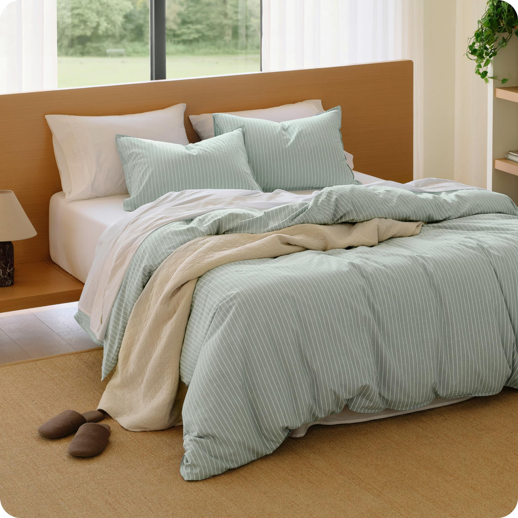Bedsure PureWoven Gingham Duvet Cover Set Linen‑Like, King Size, 3-PC