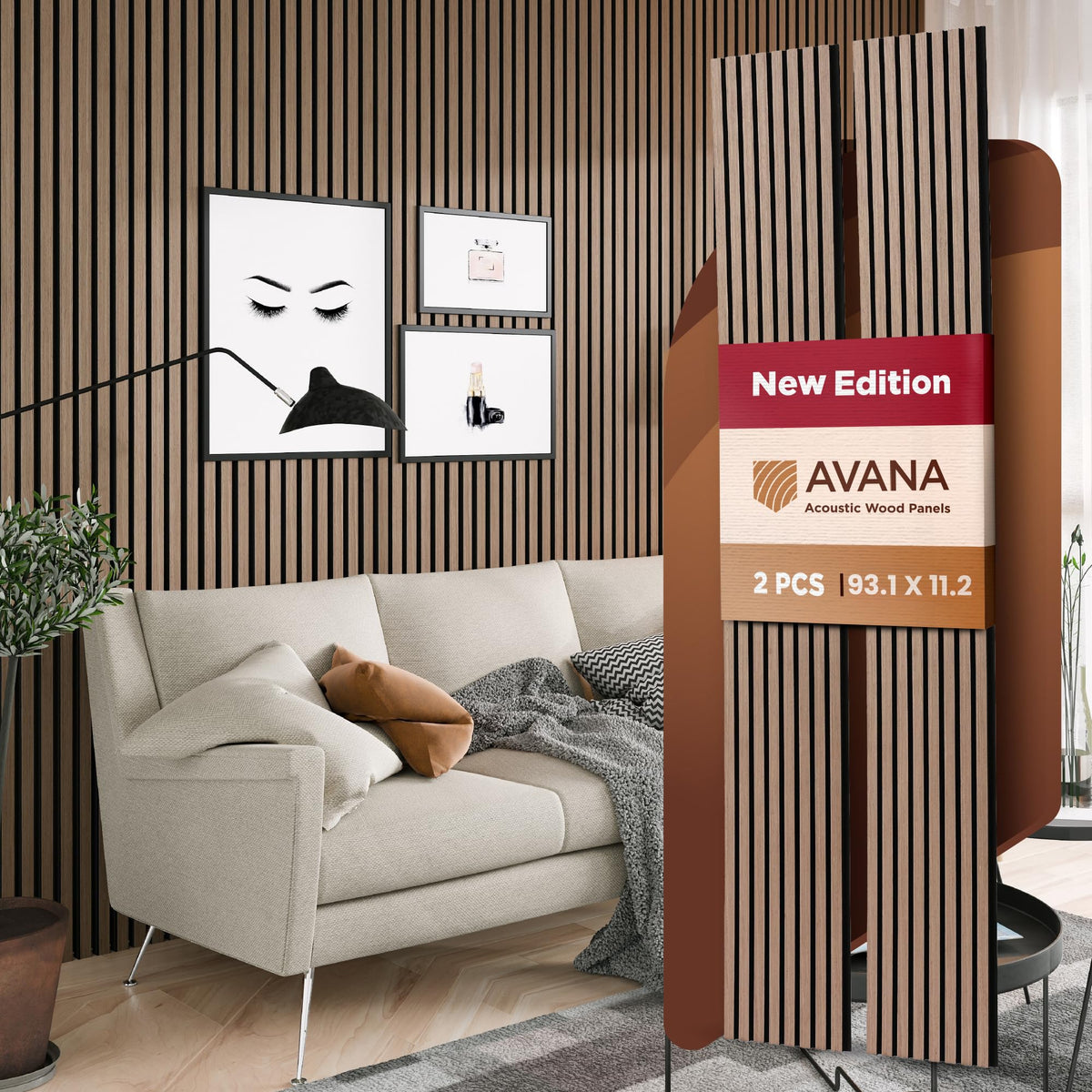 Avana Acoustic Wood Wall Panels – 93.2x11.25 Inch Panels – Fits 94x12 Layout – Rustic Walnut Acoustic Panels 4 PCs –Wall Panels For Interior Wall Decor For Homes, Offices – Durable Wood Panel For Wall
