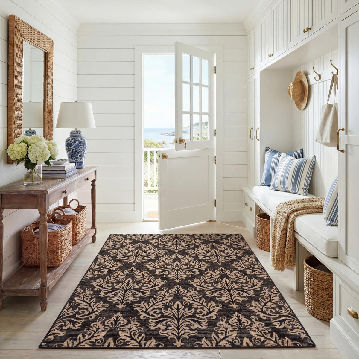 SAFAVIEH Courtyard Collection 5'3" x 7'7" Black/Cream CY6930 Indoor/ Outdoor Waterproof Easy-Cleaning Patio Backyard Mudroom Area-Rug