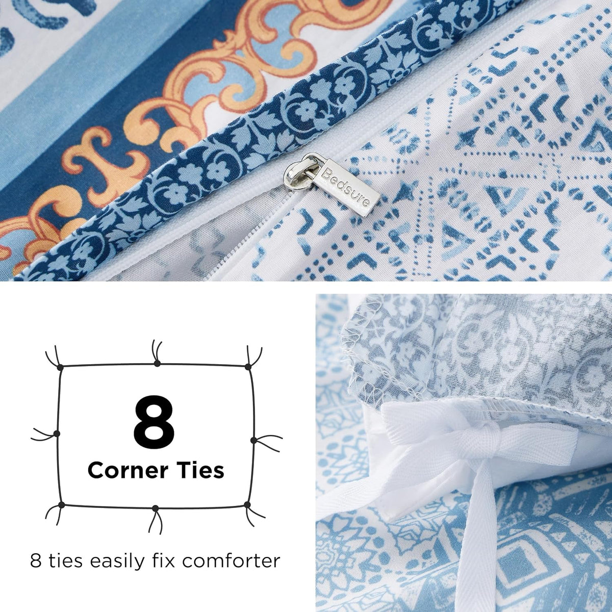 Bedsure PureWoven 100% Cotton Floral Duvet Cover Set, King, Light Blue