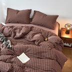 EAVD Vintage Buffalo Plaid Duvet Cover Queen Red&Black&Green Muslin Cotton