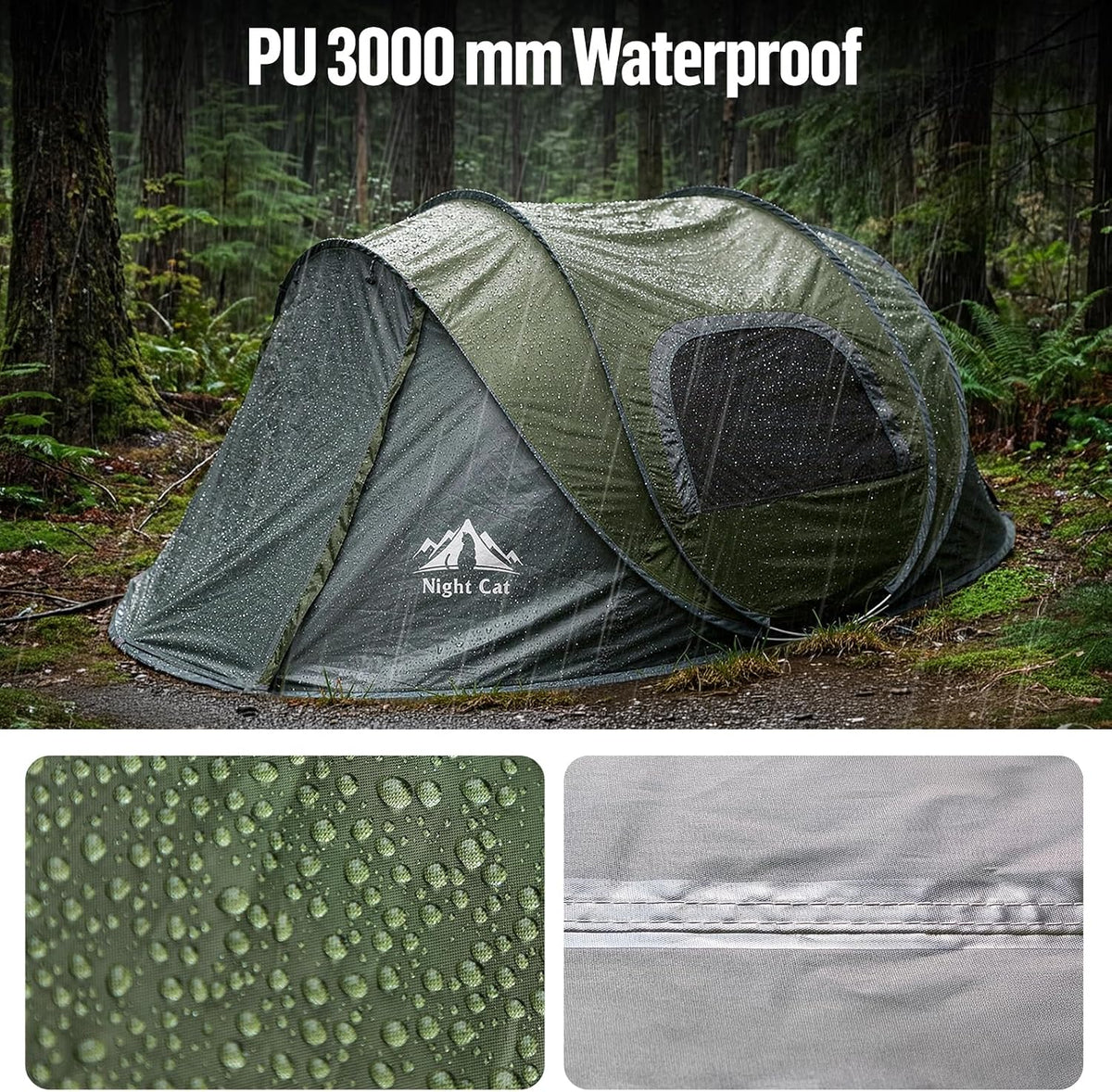 Night Cat Pop-up Camping Tent: 2/3/4/6 Person Tent Waterproof Instant Easy Setup Family Tent