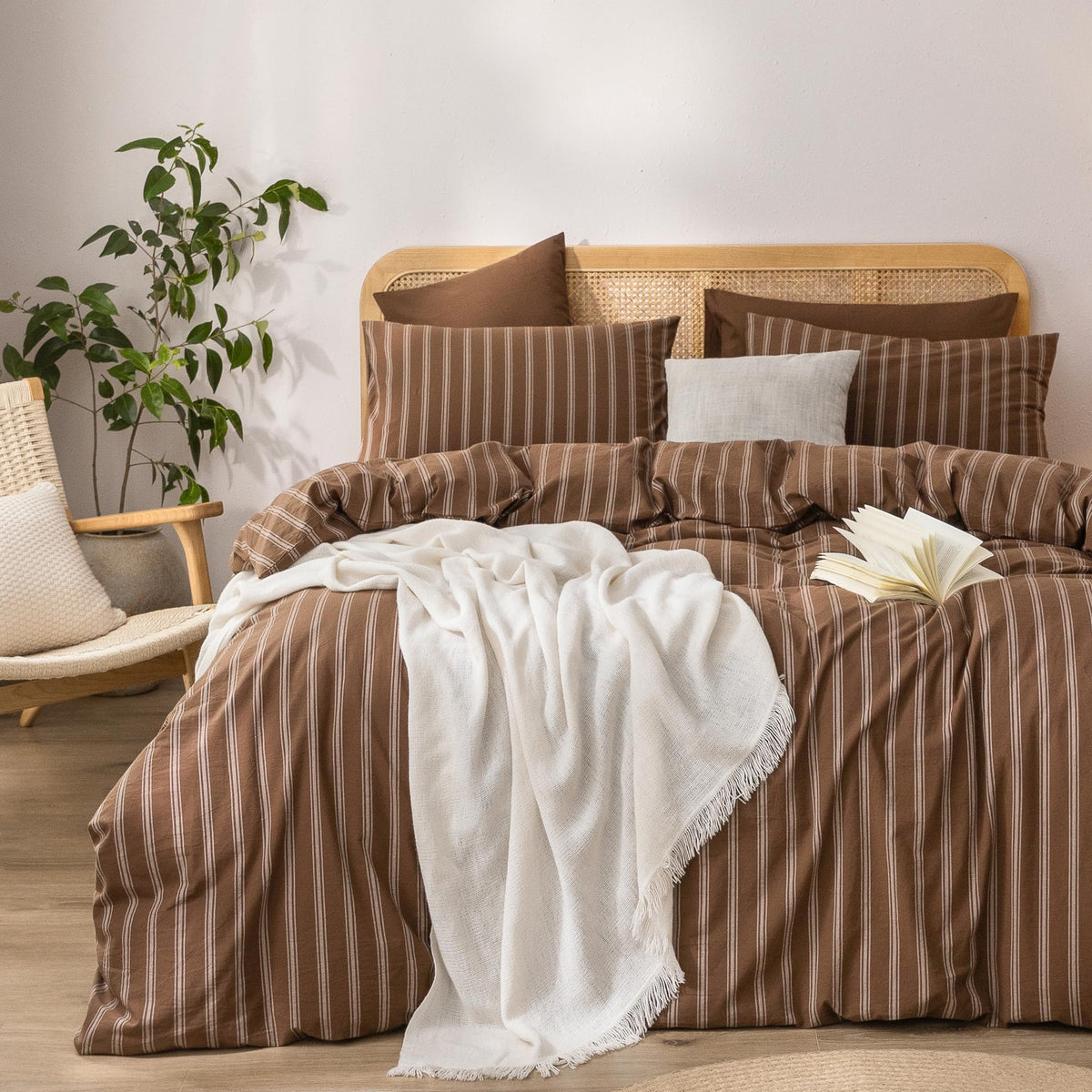 BESTOUCH Cotton Solid Duvet Cover Set Linen Feel Cornflower Blue Queen