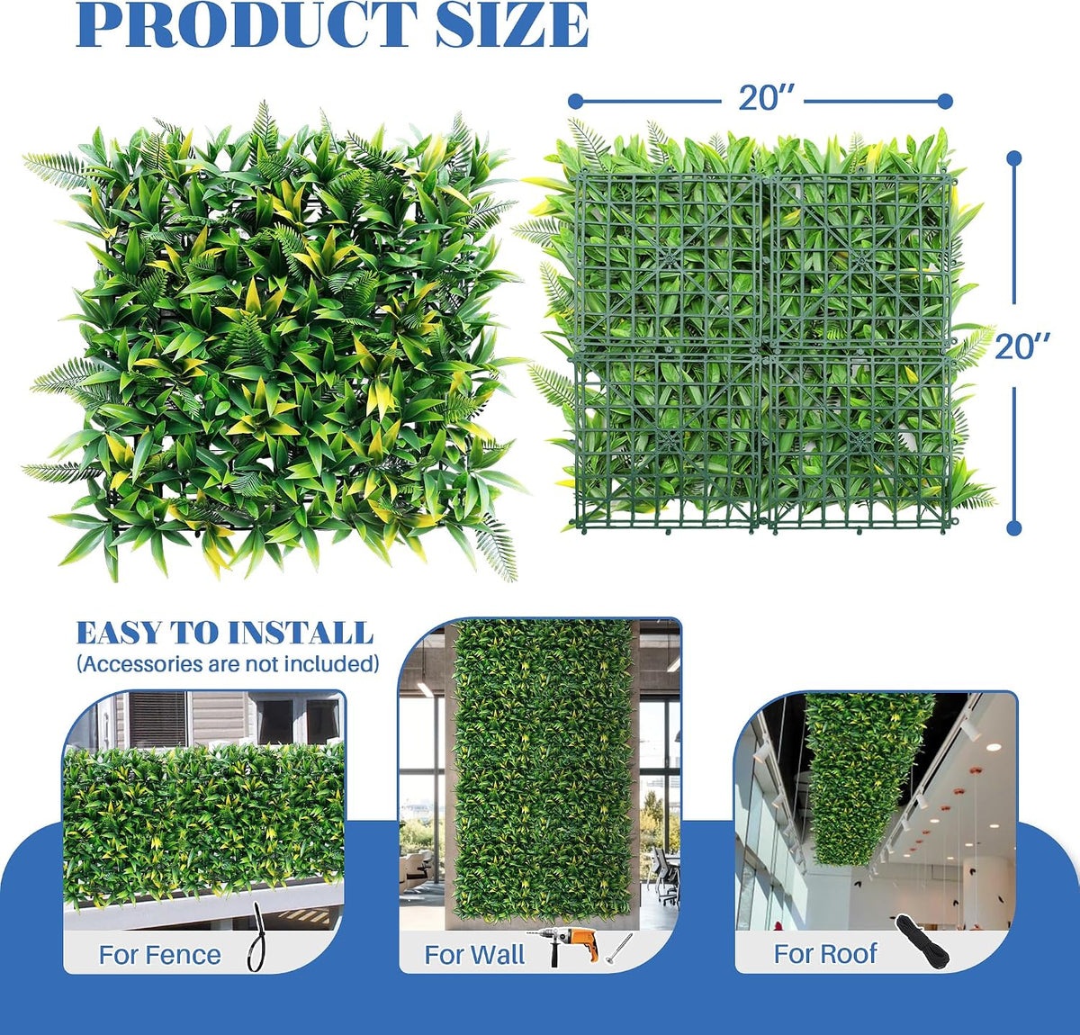ECOOPTS 20"x20" Faux Ivy Privacy Fence Screen Artificial Boxwood Panels Topiary Hedge Plants for Indoor Outdoor Decoration, #3 Mixed Leaves, 29 Packs
