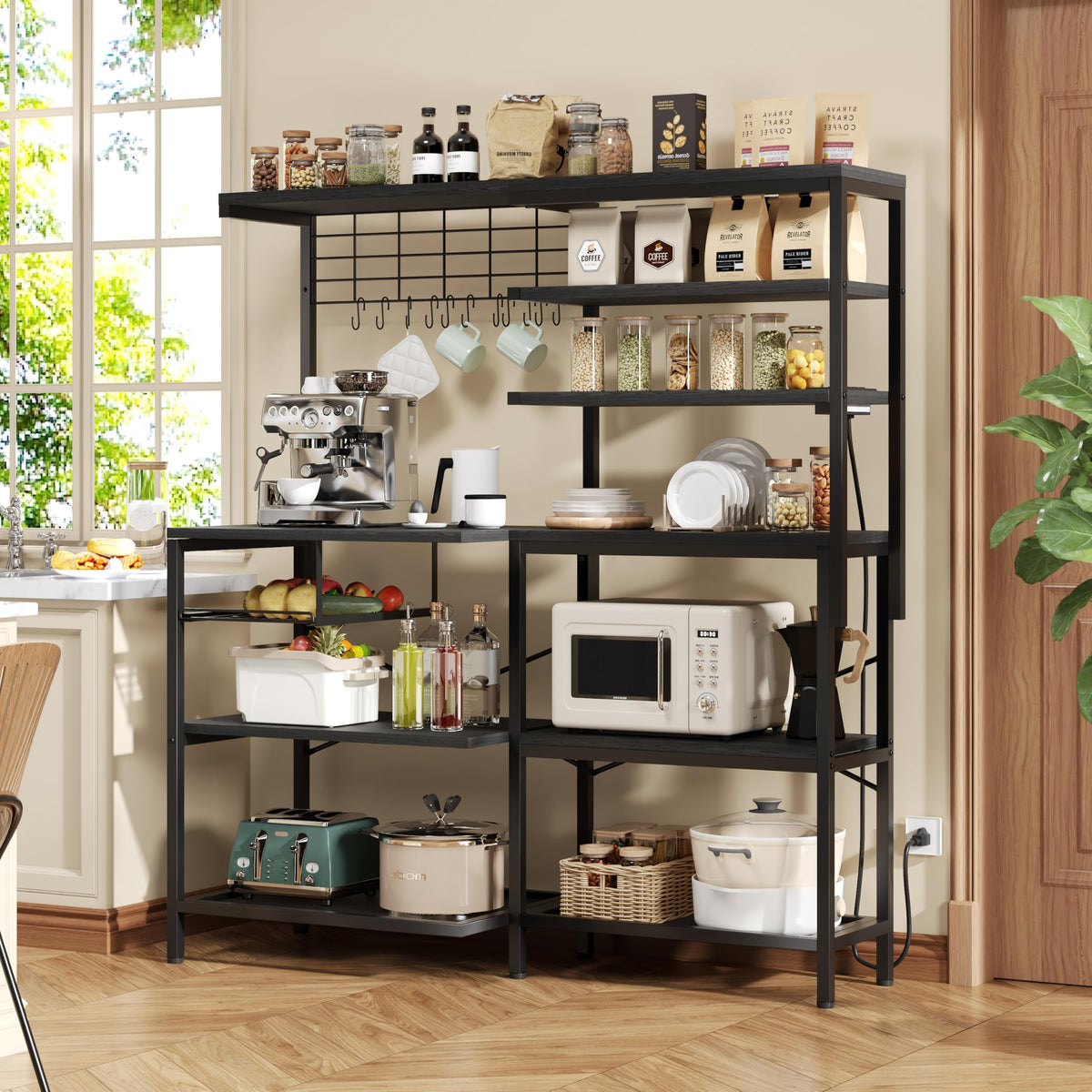 L-Shaped Bakers Rack with Power Outlet