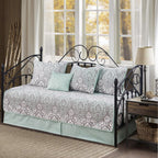 5-Piece Quilted Microfiber Daybed Cover Set with Floral Embroidery, All Season Luxurious Bedding with Matching Shams and Bed Skirt, 75"x39", Pink Flower