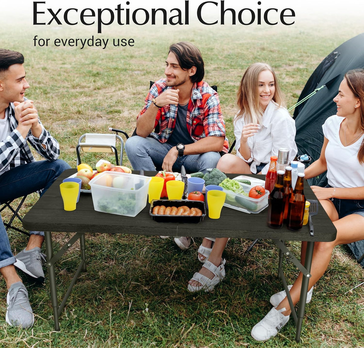 2 PACK of 4 Feet Foldable Table Adjustable Height with Built in Handle, Steel Legs | 4FT Heavy Duty Portable | Perfect for Party Dining Wedding Events Picnic Indoor Outdoor Camping Folding - 4 Foot