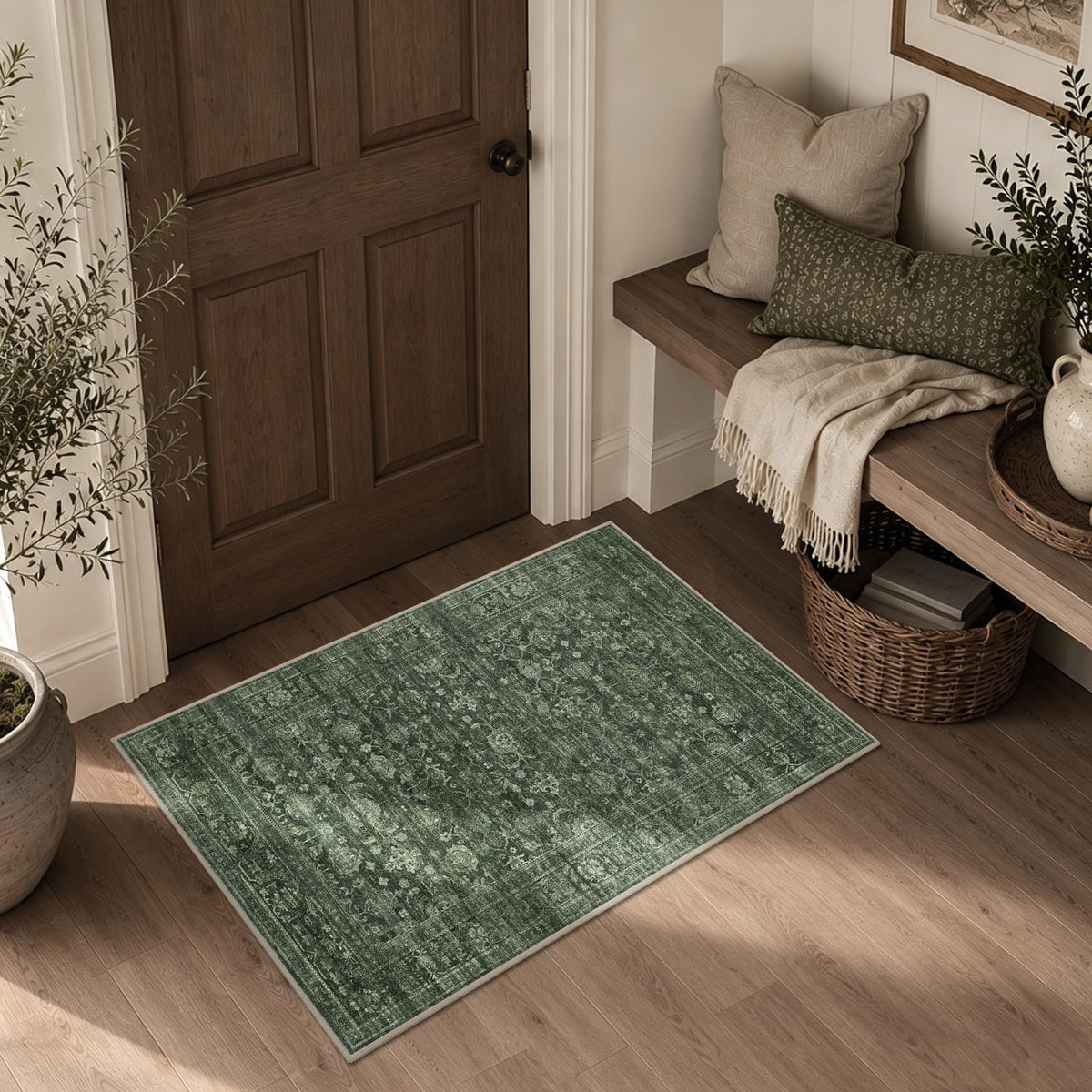 JOOJA 8x10 Dark Brown Vintage Soft Low Pile Non Slip Boho Washable Area Rug