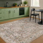 Floral Dark Green Washable Area Rugs 8x10, Vintage Living Room Rug