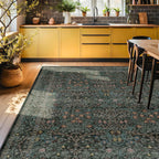 Floral Dark Green Washable Area Rugs 8x10, Vintage Living Room Rug