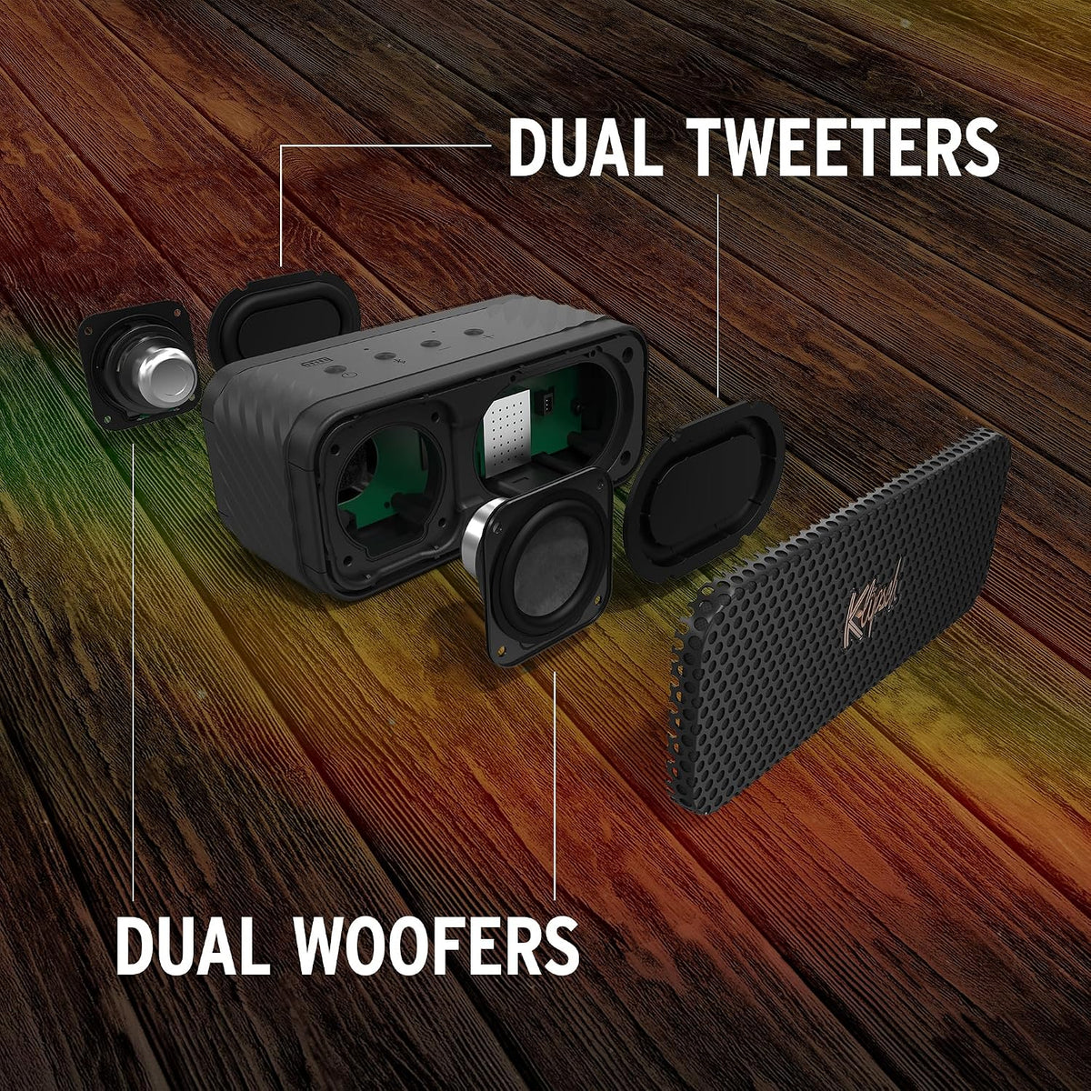 Klipsch Nashville Portable Bluetooth Speaker with a 2.25" full range drivers for 360 degree audio, IP67 dust and waterproof rating, 24 hours of playtime for a premium live concert experience