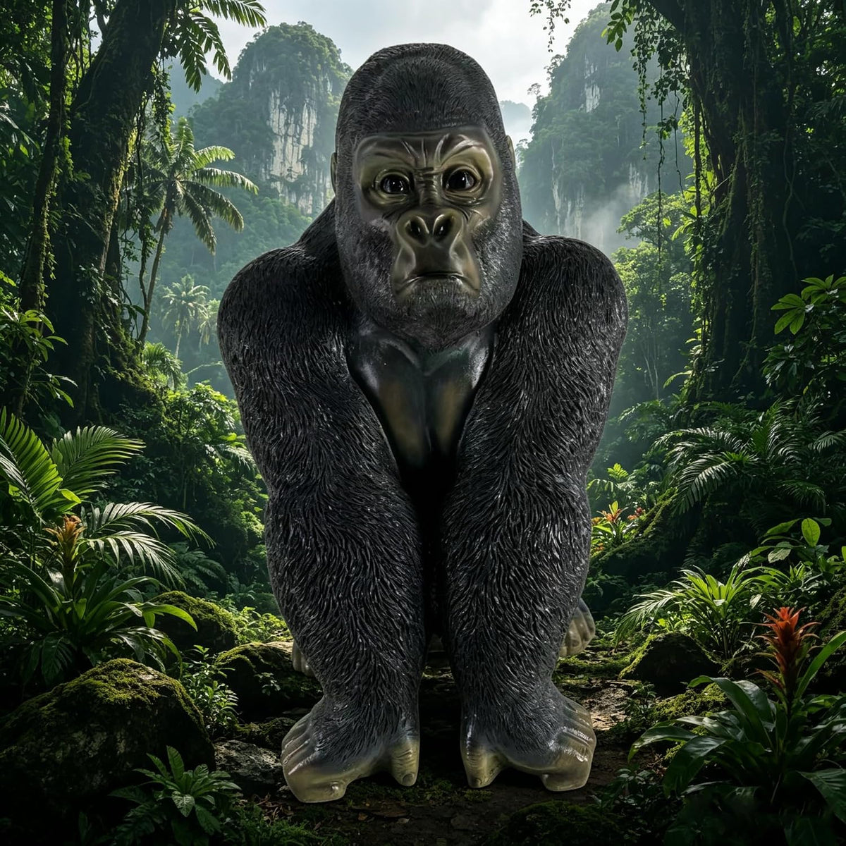 26.38" Realistic Gorilla Garden Statue, Durable Resin Silverback Figurine for Outdoor Yard Patio, Wildlife Decor Sculpture with Silver Chest Patch, Unique Gift for Animal Lovers