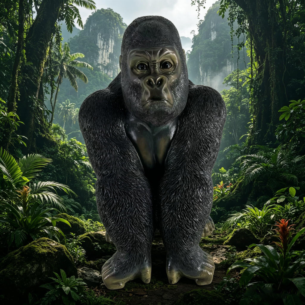 26.38" Realistic Gorilla Garden Statue, Durable Resin Silverback Figurine for Outdoor Yard Patio,Lifelike Resin Wildlife Sculpture for Garden Patio Yard, Unique Gift for Animal Lovers
