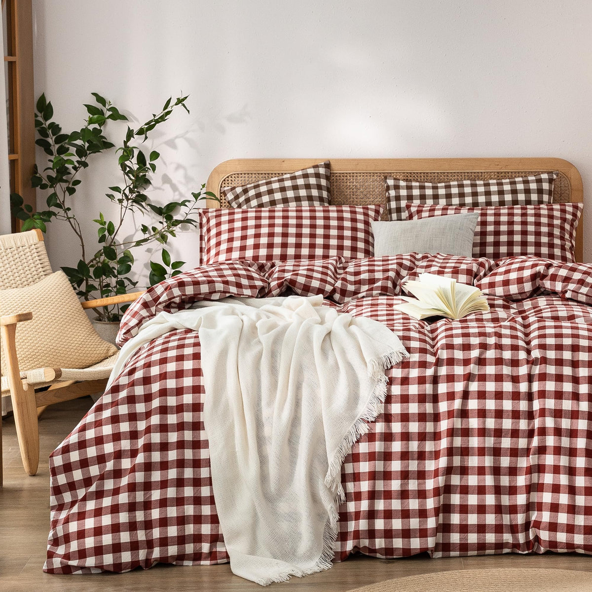 BESTOUCH Cotton Solid Duvet Cover Set Linen Feel Cornflower Blue Queen