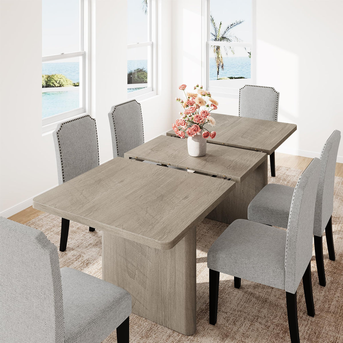GarveeHome 63" Long Oval Dining Table with Wooden Base for 4-6 People