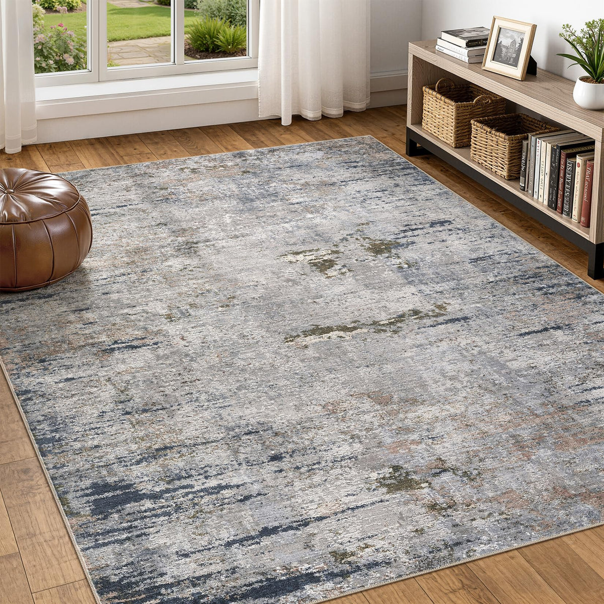 DMOYEST Area Rug Living Room Rugs 9x12 Washable Abstract Grey Carpet