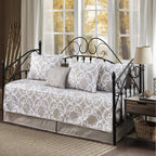 5-Piece Quilted Microfiber Daybed Cover Set with Floral Embroidery, All Season Luxurious Bedding with Matching Shams and Bed Skirt, 75"x39", Pink Flower