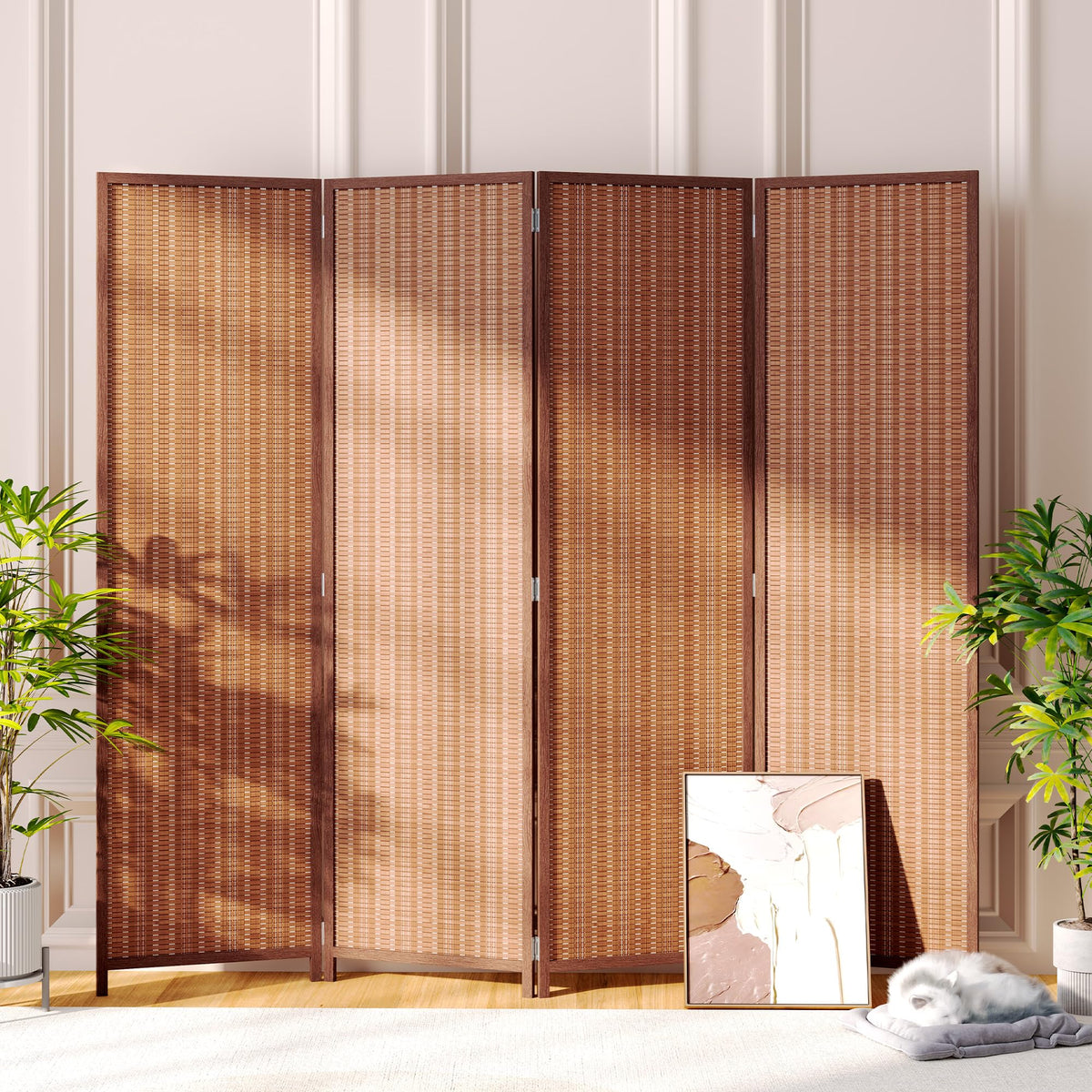 JOSTYLE Bamboo Room Divider, 6-Panel Folding Privacy Screen, 6 ft. Tall