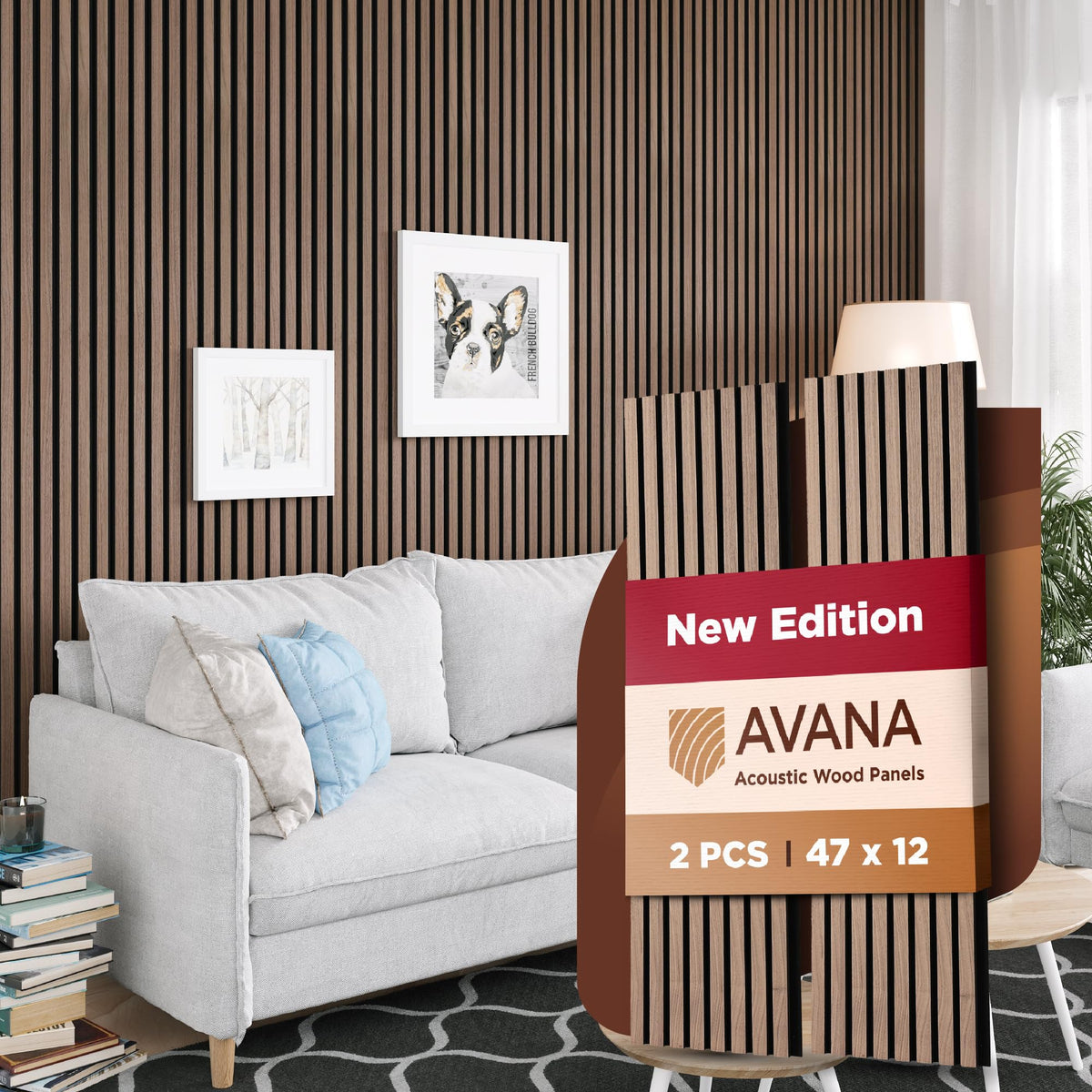 Avana Acoustic Wood Wall Panels – 93.2x11.25 Inch Panels – Fits 94x12 Layout – Rustic Walnut Acoustic Panels 4 PCs –Wall Panels For Interior Wall Decor For Homes, Offices – Durable Wood Panel For Wall