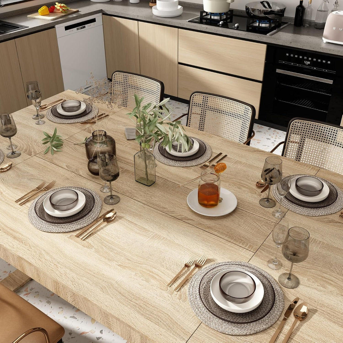 WOODTIME 86.6" W Dining Table for 8-10 People, Versatile Modern Wooden Dinner Table Kitchen Table for Dining Room Conference Room, Light Brown