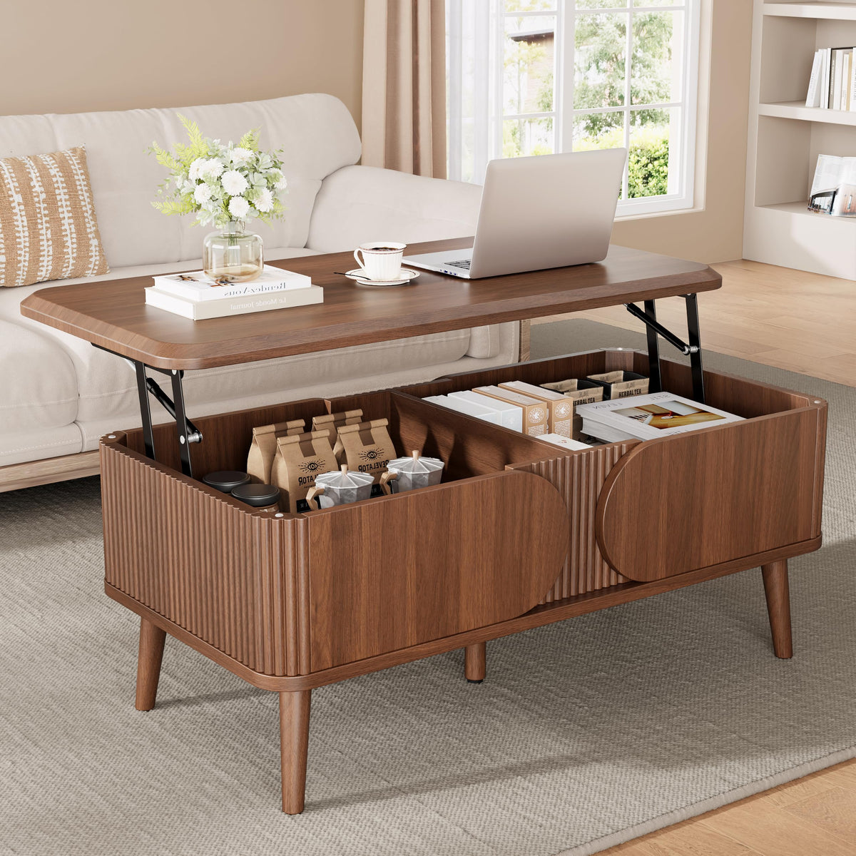 Decofy 39" Lift Top Coffee Table with Storage for Living Room, Walnut