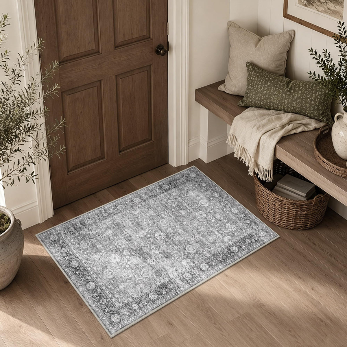 JOOJA 8x10 Dark Brown Vintage Soft Low Pile Non Slip Boho Washable Area Rug