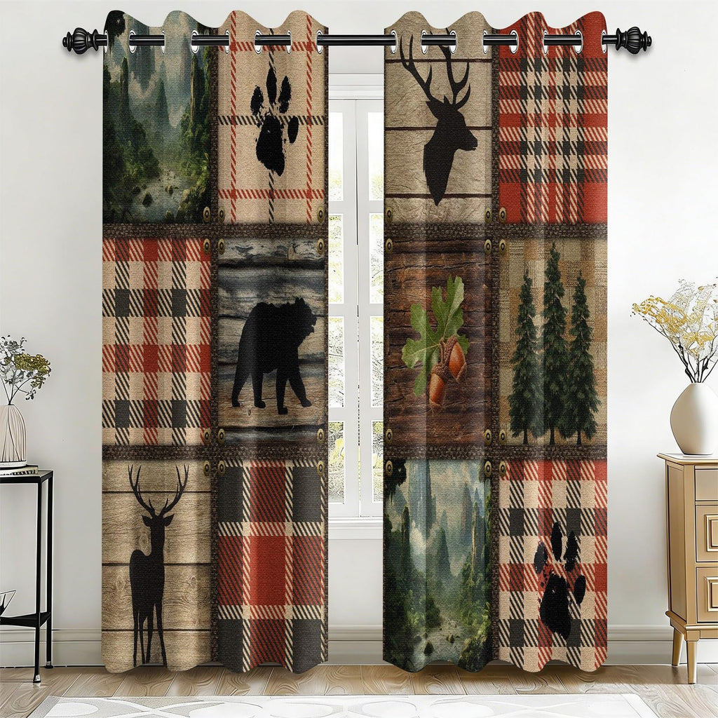 Rustic Fall Leaves Blackout Curtains 84 Inch Long 2 Panels, Autumn Maple Leaf Pinecone Thermal Insulated Grommet Drapes, Wood Burlap Texture Print Energy Saving Noise Reducing Curtains