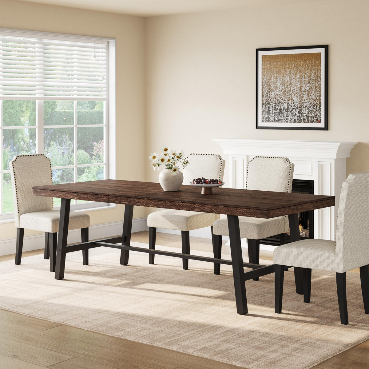 GarveeHome Industrial Dining Table for 6-8 People, 70.87" Long Large Kitchen Table with Sturdy Metal Frame, Rectangular Counter for Dinner, Kitchen, Dining Room (Grey, 71" Non-extendable)