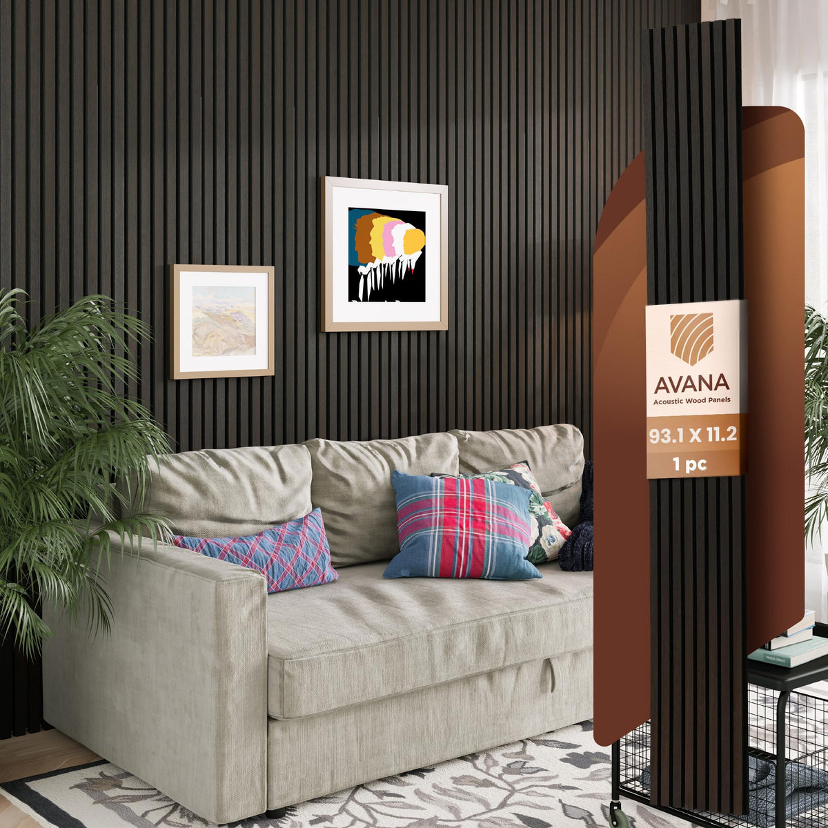 Avana Acoustic Wood Wall Panels – 93.2x11.25 Inch Panels – Fits 94x12 Layout – Rustic Walnut Acoustic Panels 4 PCs –Wall Panels For Interior Wall Decor For Homes, Offices – Durable Wood Panel For Wall