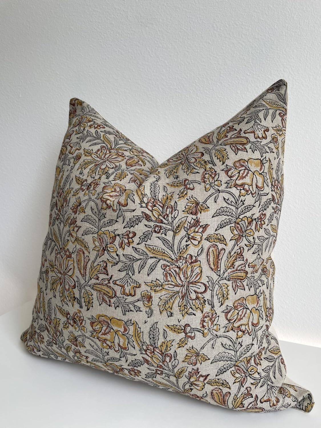 Canyon Theory Studio Hand Block Print Pure Linen 20x20 Inch Throw Pillow Cover: Indoor Outdoor Handmade Vintage Cushion Cover (Keaton)