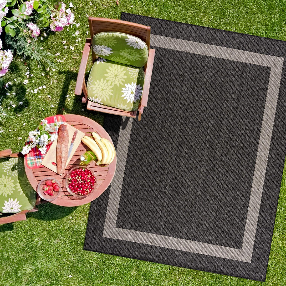 CAMILSON Outdoor Rug 6x9, Modern Outside Rugs for Patios Porches Waterproof Durable Washable Non-Shedding, Easy-to-Clean Indoor Outdoor Area Carpet (6 x 9, Bordered - Blue/White)
