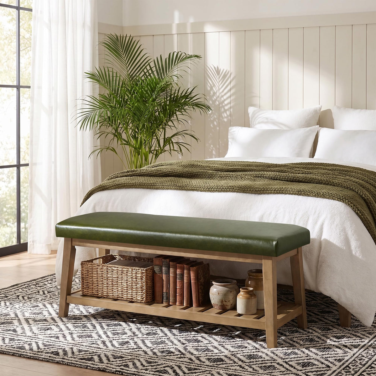 Zihanhome Entryway Shoe Bench, End of Bed Bench,Upholstered Bench(Beige)
