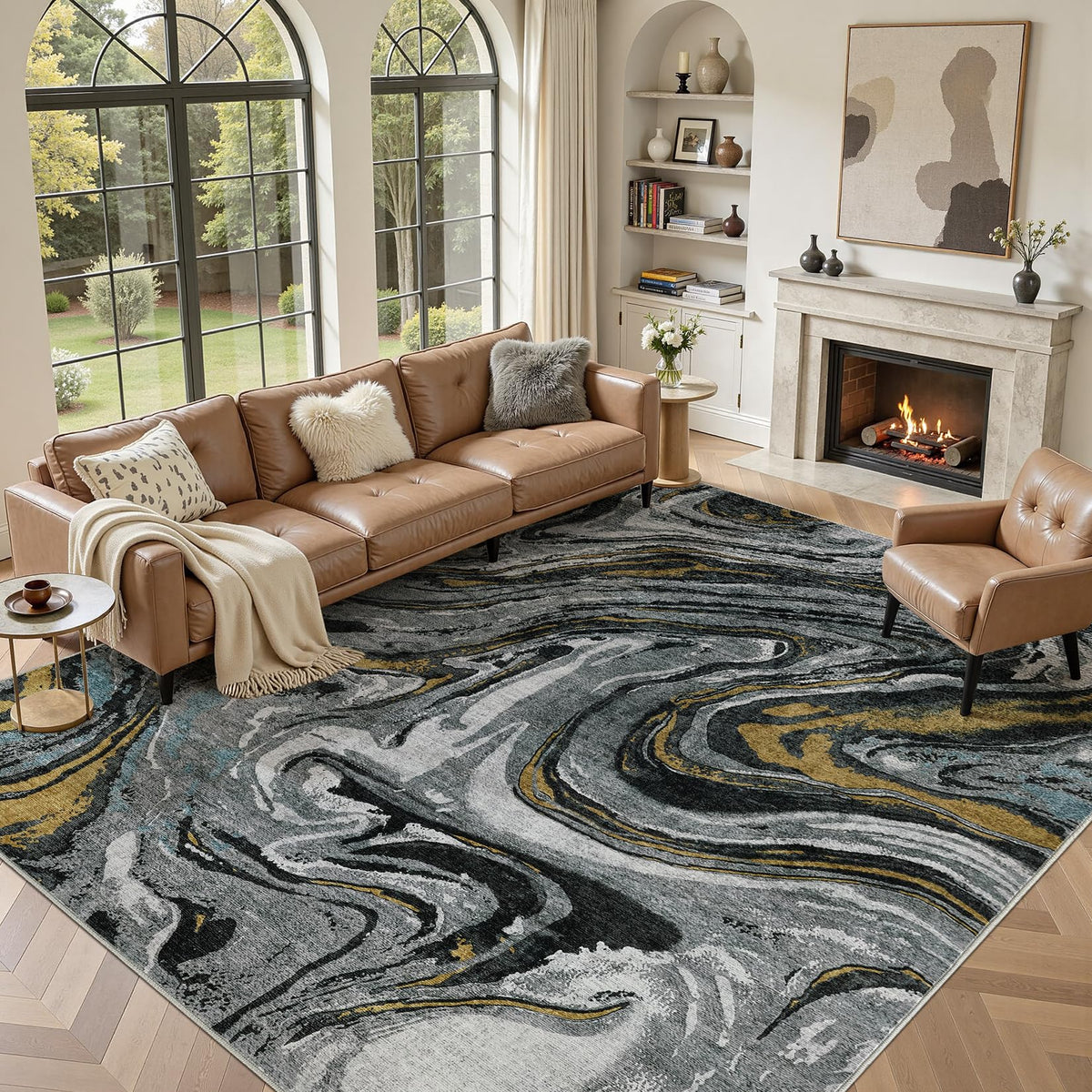 DMOYEST Area Rug Living Room Rugs 9x12 Washable Abstract Grey Carpet