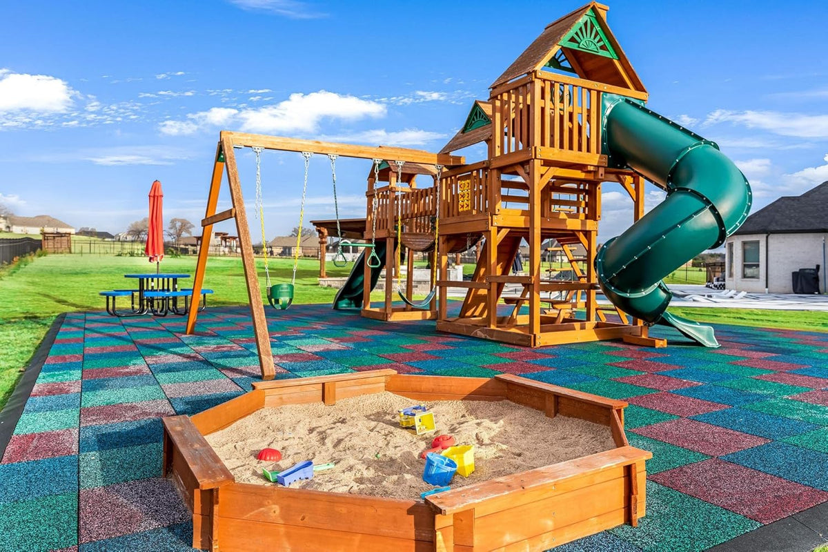 Playsafer Elevate Rubber Playground Tiles - 1" Thick High Density Interlocking Shock Absorbent Safety Tile for Playgrounds, and Exercise Equipment - 20" X 20" (10 Tiles - 27 Sq. Ft. - Green)