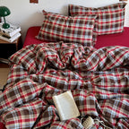 EAVD Vintage Buffalo Plaid Duvet Cover Queen Red&Black&Green Muslin Cotton