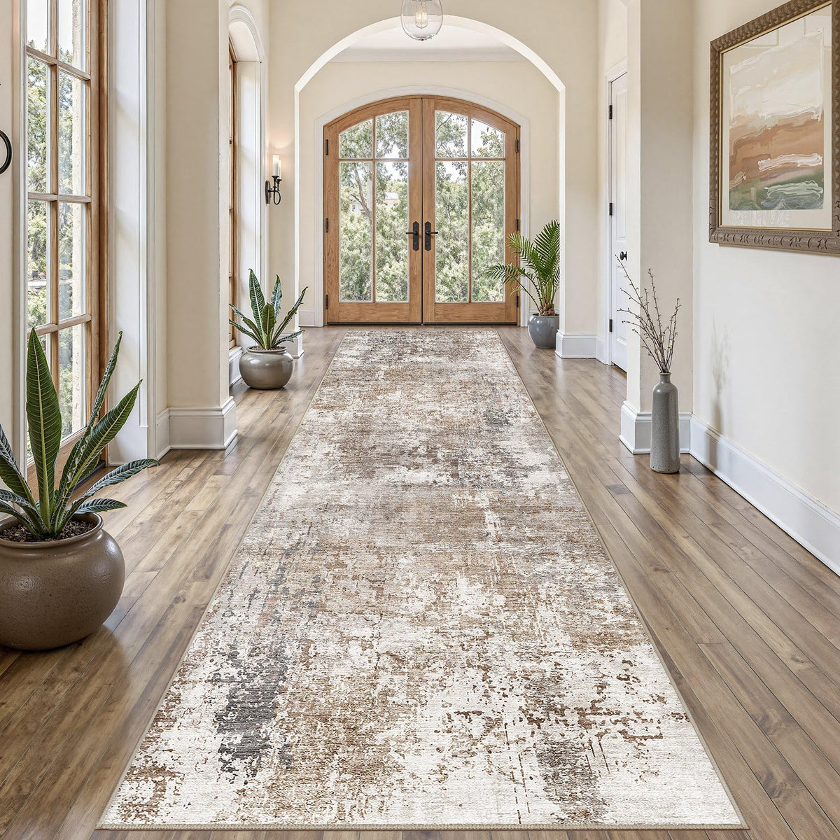 UERMEI 9x12 Area Rug Living Room Rugs - Washable Neutral Modern Abstract Soft Thin Large Rug Indoor Floor No Slip Rug Carpet for Bedroom Under Dining Table Home Office Decor - Brown Grey