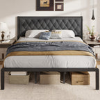 Fluest Queen Bed Frame with Headboard PU Leather Upholstered Bed Frame Platform,All Metal Slats Support Platform Bed Frame with Storage Space,Easy Assembly,Noise Free,No Box Spring Needed,Black