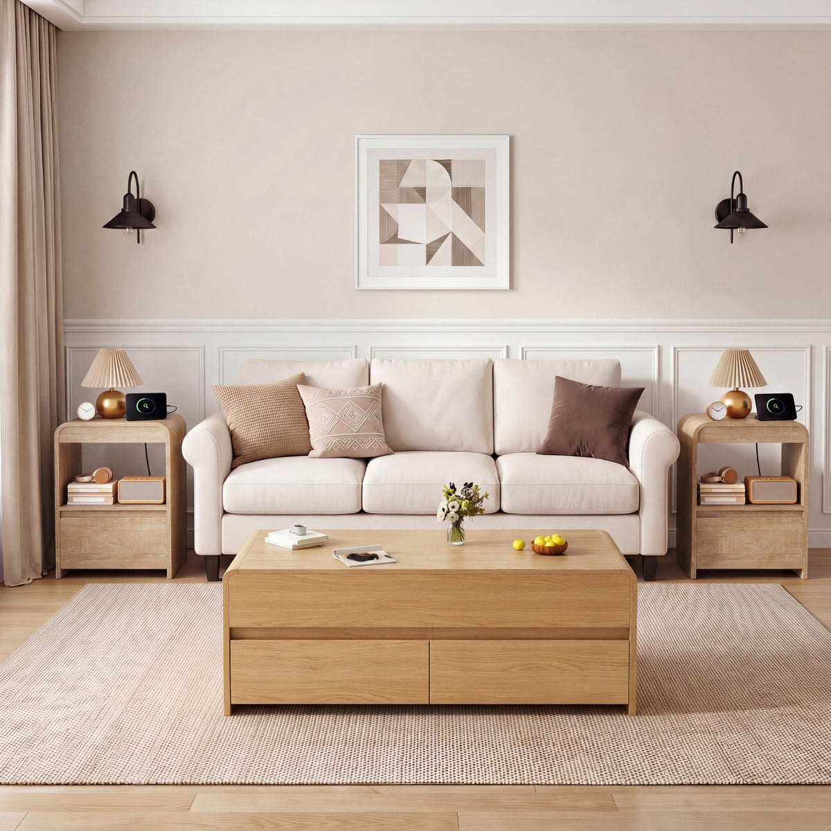 Living Room Table Sets of 2, Oval TV Stand and Coffee Table Set