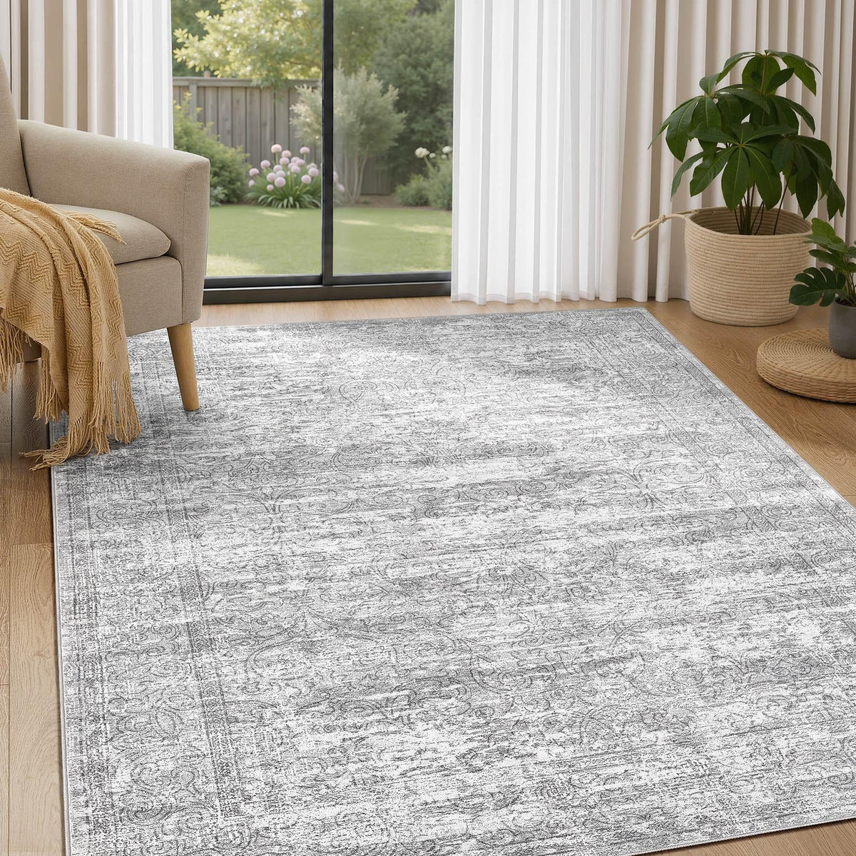 DMOYEST Area Rug Living Room Rugs 9x12 Washable Abstract Grey Carpet