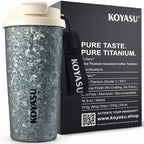KOYASU Ti-Zero 16oz Pure Titanium Cup - Ultralight Camping Gear - 42% Lighter than Steel, Rugged Crystallized Matte Finish for Hiking & High-Performance Adventure, Double Wall Vacuum Flask (Frost)