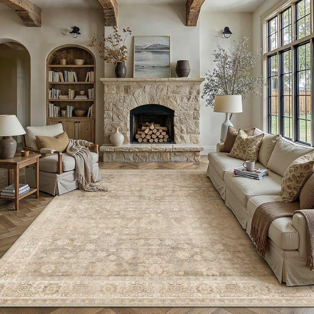 HUGEAR 8x10 Beige Neutral Area Rugs Washable Rug Carpet