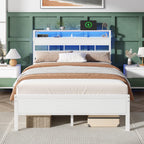 Furnulem Full Size Bed Frame, Storage Headboard, LED & Charger, Black Oak