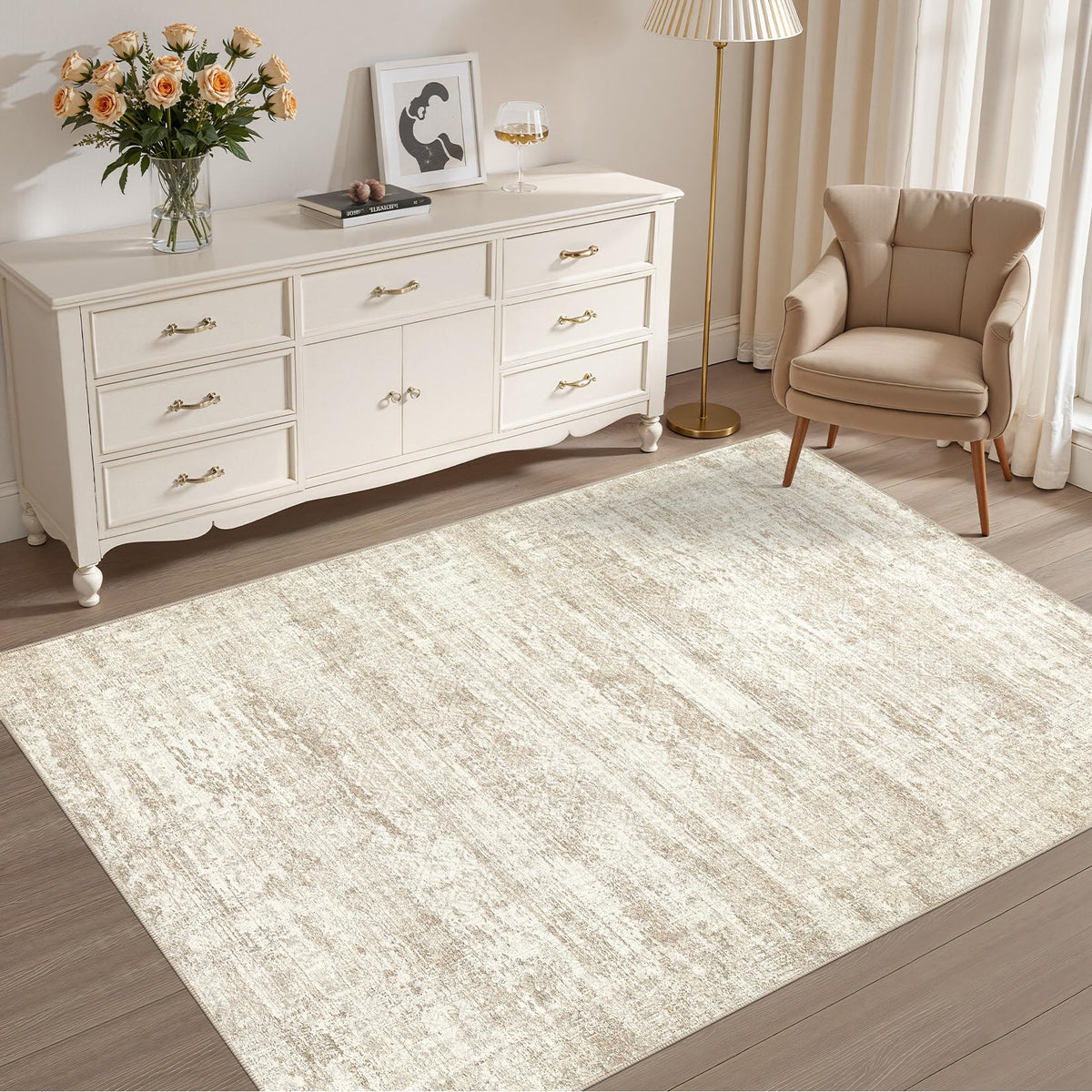 UERMEI 9x12 Area Rug Living Room Rugs - Washable Neutral Modern Abstract Soft Thin Large Rug Indoor Floor No Slip Rug Carpet for Bedroom Under Dining Table Home Office Decor - Brown Grey