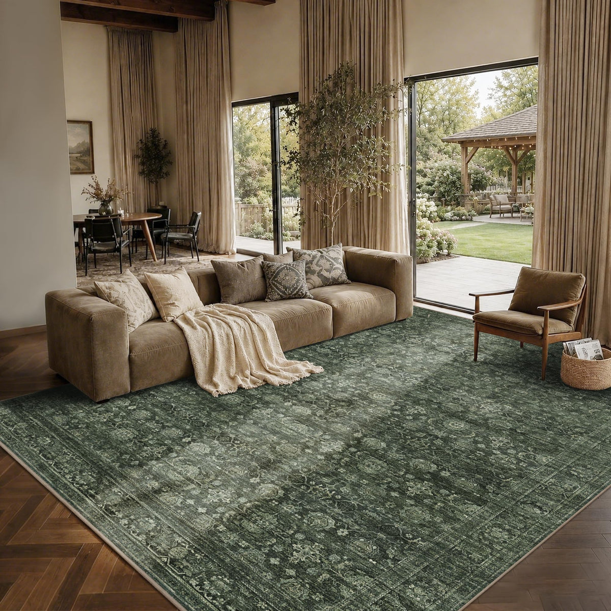 JOOJA 8x10 Dark Brown Vintage Soft Low Pile Non Slip Boho Washable Area Rug