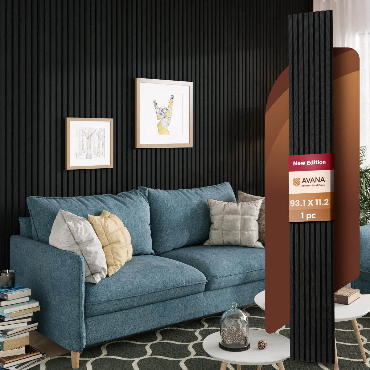 Avana Acoustic Wood Wall Panels – 93.2x11.25 Inch Panels – Fits 94x12 Layout – Rustic Walnut Acoustic Panels 4 PCs –Wall Panels For Interior Wall Decor For Homes, Offices – Durable Wood Panel For Wall
