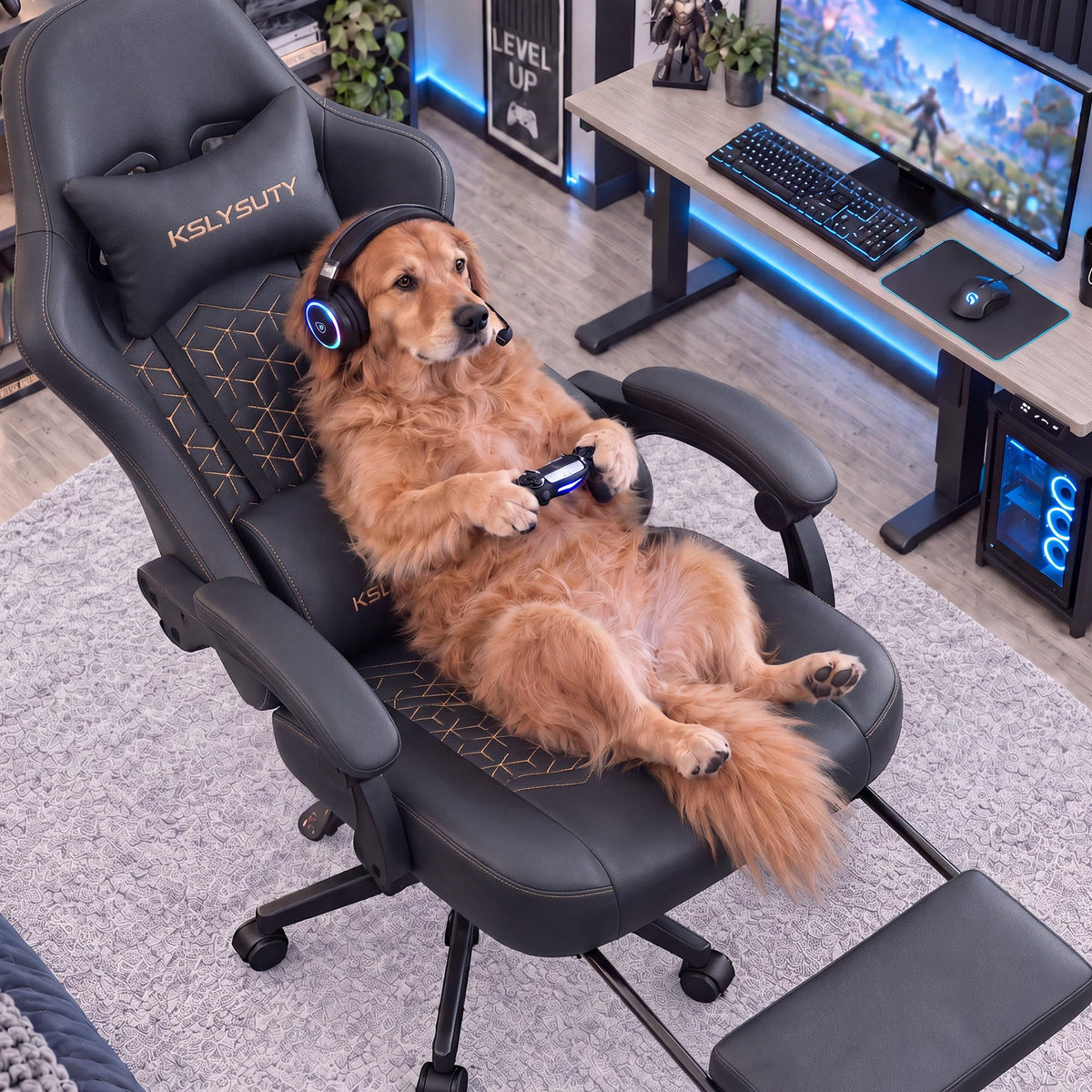 Desk Computer Gaming Chair - High Back Ergonomic Office Chair with Footrest and Lumbar Support, Swivel Comfy Home Gamer Video Game Chairs with Pocket Spring Cushion for Adults (White Leather)