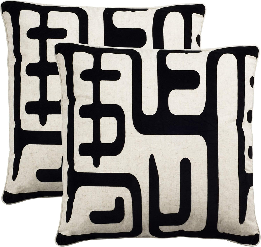 SAFAVIEH Maize Modern Throw Pillows Set of 2, 24x24 Black PIL162A-2424-SET2